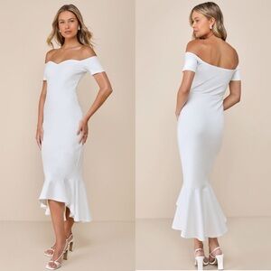 LULUS Ivory Off Shoulder Sweetheart Neck Mermaid Skirt Minimalist Formal Dress L